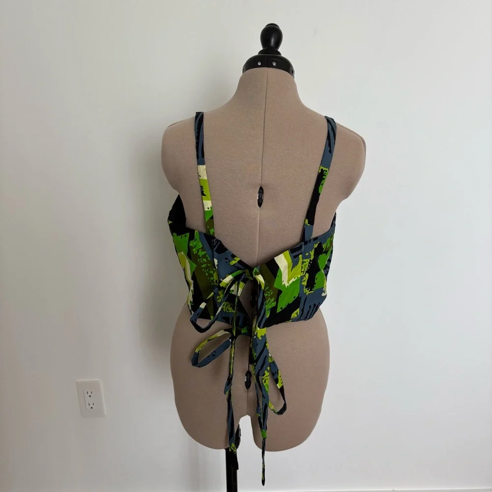 Mangishi Doll Womens 100% Cotton Back Tie Top Size 14 Green Blue African Print